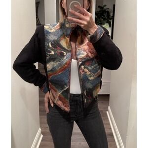 Vintage Treadle Design Room Jacket Artsy Hippie Patchwork Tapestry Blazer